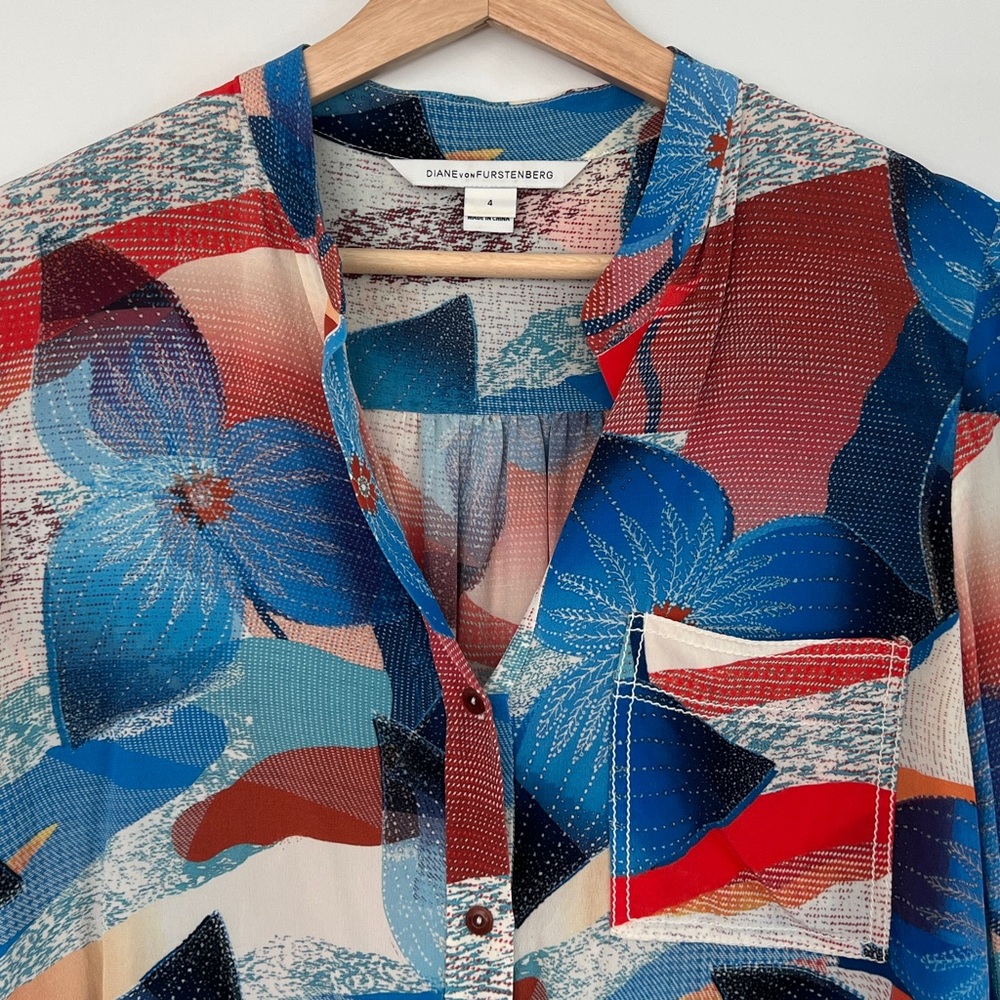 Diane von Furstenberg Floral Button-Front Silk Blouse